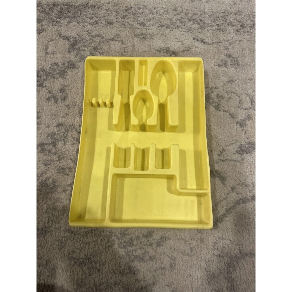 Silverware‎ Flatware Drawer Organizer Tray VTG Yellow Kitchen Knife Fork Spoon